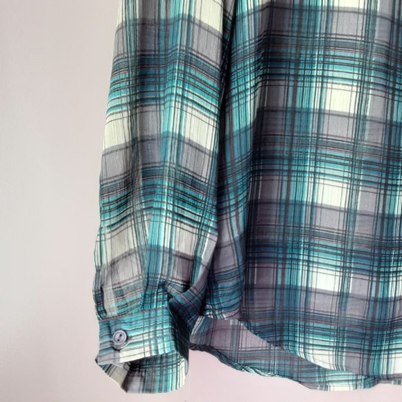 🌞 Band of Gypsies Plaid Blouse, Roll Sleeve, M - Picture 5 of 13